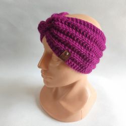 Opaska ręcznie robiona na drutach, fuksja.