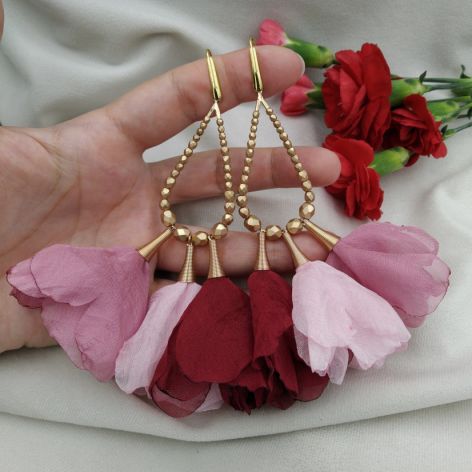 Kolczyki kwiaty bordowe różowe peonie bordowe