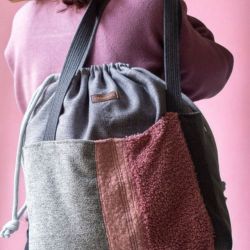 Duża szaro-różowa torba z kominem patchwork