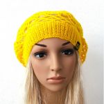 żółty ażurowy beret, na wiosnę:) - 