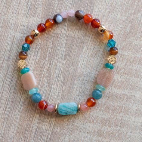 Agat,kamień słoneczny,amazonit bransoletka 