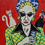 obraz olejny portret kobiety ona i dwa koty - 