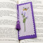 Zakładka haftowana z lawendą i motylkiem - romantyczna zakładka kwiatowa - 