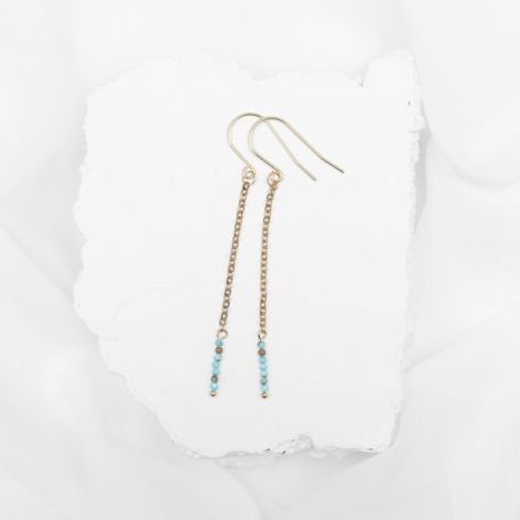 Delikatne kolczyki na łańcuszkach z turkusami.