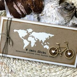 018, KARTKA NA ŚLUB W SZCZĘŚLIWĄ PODRÓŻ w stylu eco w pudełku