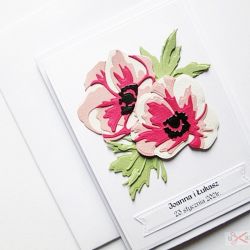 Kartka Ślubna - różowe anemony