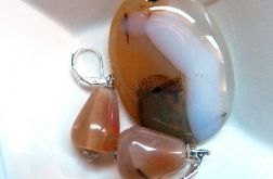 Delikatne beżowo-białe agaty w srebrze, wisior i kolczyki, zestaw