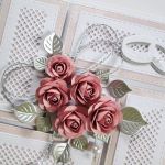 Kartka W DNIU ŚLUBU srebrzysto-różowa - Ażurowa kartka na ślub z różami
