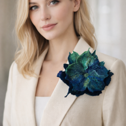BROSZKA KWIAT RĘCZNIE FILCOWANA Turkus