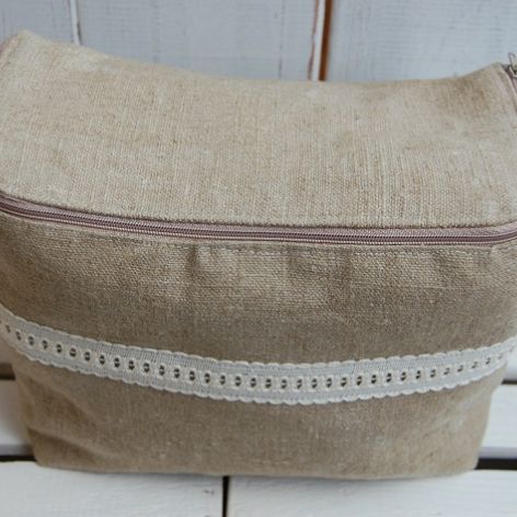 Lniany  woreczko - koszyczek z klapką - zamówienie pani Kasi