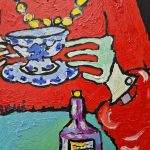 obraz olejny popołudniowa herbatka z kotem - 