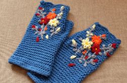 Mitenki niebieskie z kwiatkami