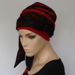 letni turban RED BLACK - szarfa wiązana z boku głowy