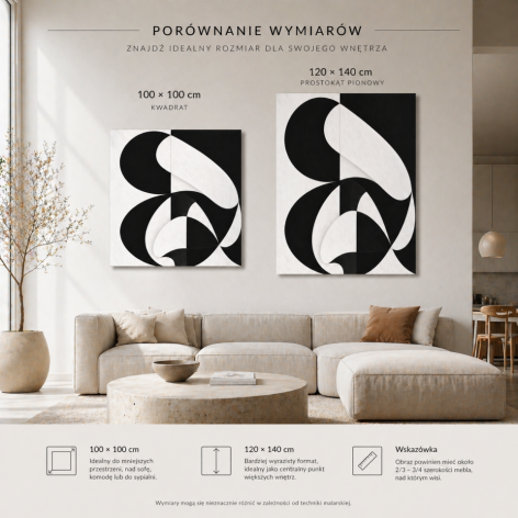 Abstrakcja obraz czarno biały geometryczny Ręcznie malowany 100x100cm