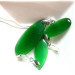 Kwarc kocie oko, duże łezki w srebrze, elegancki zestaw biżuterii - 