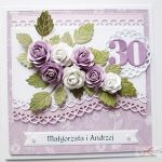 Kartka ROCZNICA ŚLUBU fioletowo-biała - Fioletowo-biała kartka z różami na rocznicę ślubu