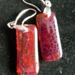 Ciemnopomarańczowy agat pajęczy, kolczyki wiszące prostokaty, srebro - 