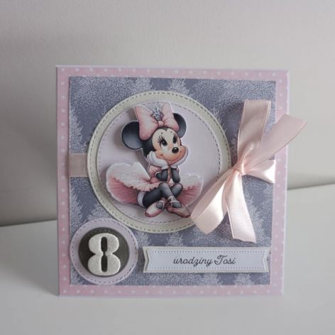 Kartka na urodziny z myszką Minnie - personalizacja