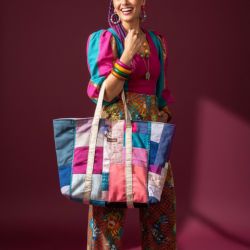 Shopperka no waste handmade patchwork unikatowa torba z resztek tkanin