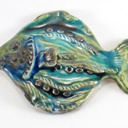 Ryba ceramiczna granatowo zielona