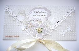 Kopertówka, kartka na ślub Młodej Pary beżowa