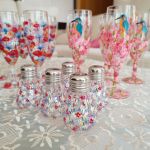 Kwiecista solniczka szklana wysokość 7 cm. - Ręcznie malowane