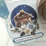 Kartka świąteczna ze stajenką, religijna - Jasnokremowe wnętrze kartki i tył etykietki