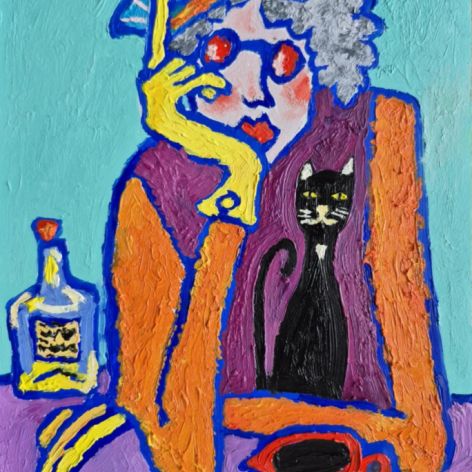 Obraz  fowizm dama babcia z kocica