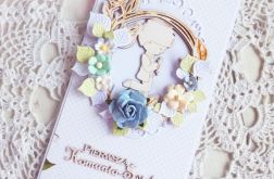 Kartka komunijna DL chłopiec i kwiaty GOTOWA