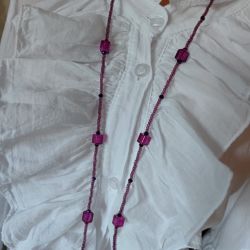 Naszyjnik Długi Sznur Kostki Fioletowe Szkło Weneckie