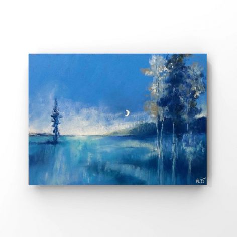 Pejzaż nocą-praca formatu 18/24 cm 