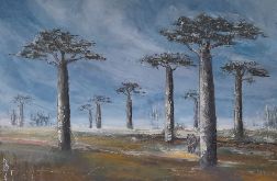 Aleja baobabów, obraz olejny na płótnie