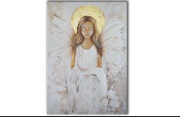 100% Ręcznie malowany Anioł na płótnie 40x60 cm Pamiątka komunii, ślubu