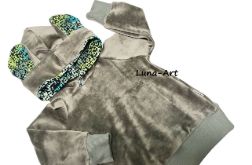 Bluza z kapturem, uszy okrągłe, szary welur r.80