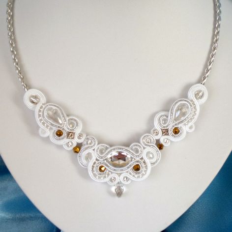 Naszyjnik-kolia Biało-Srebrzysty & Złoto