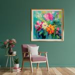 Obraz kolorowe kwiaty na turkusowym tle 40x40 - obraz kolorowe kwiaty