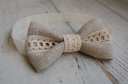 Opaska niemowlęca -Rustykalna, lniana kokardka