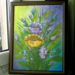 Obraz malowany akrylem -kwiaty fioletowe - obraz w ramie