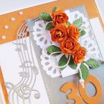 Kartka URODZINOWA pomarańczowo-szara - Kartka urodzinowa z pomarańczowymi różami