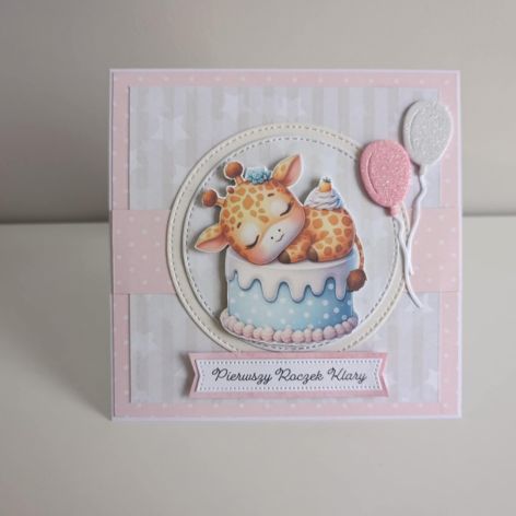 Kartka na urodziny, rocek żyrafa pastel