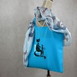 Niebieska torba z bawełny Kot i Pies malowana - Bawełniana torba malowana Pies i Kot