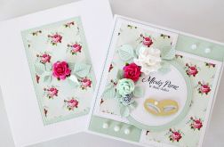 Kartka MŁODEJ PARZE miętowo-różowa