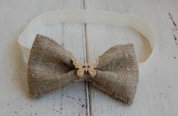 Opaska niemowlęca - Lniana kokardka z motylkiem