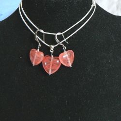 Różowy kwarc-kamień miłości, serduszka, zestaw biżuterii