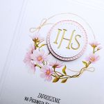 Zaproszenie komunijne z kwiatami handmade - Zaproszenie komunijne z Hostią