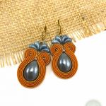 Szaro pomarańczowe kolczyki sutasz/soutache - Szaro pomarańczowe kolczyki