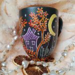 Księżycowe koty ręcznie malowany kubek 300 ml. - ręcznie malowane