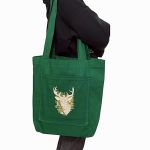 Bawełniana torba z haftem i kieszenią, jeleń - torba zielona