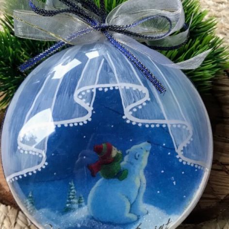 066,Bombka decoupage - miś i renifery