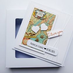 Kartka ślubna z mapą i sercami romantyczna 